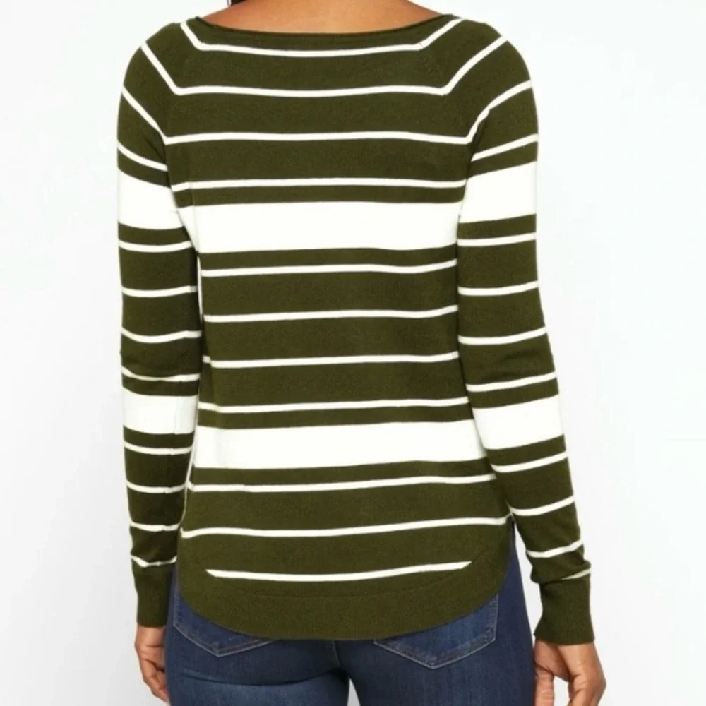 Pink Clover Stitch Fix Valencia Curved Hem‎ Sweater Olive Green Stripe Medium